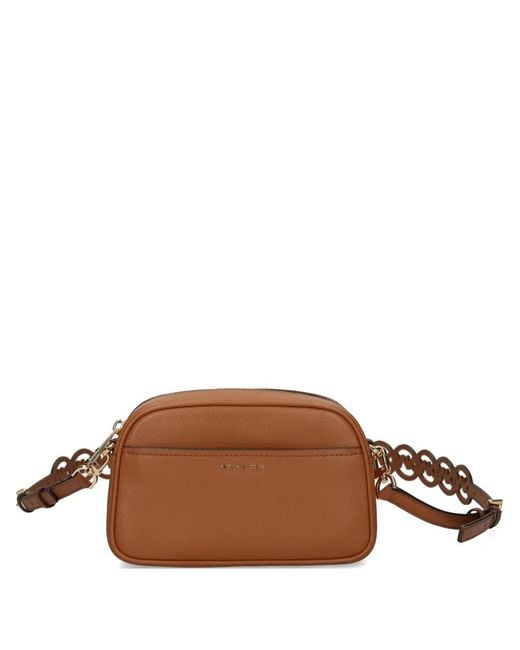 MICHAEL Michael Kors Brown Logo-Cutout Leather Shoulder Bag