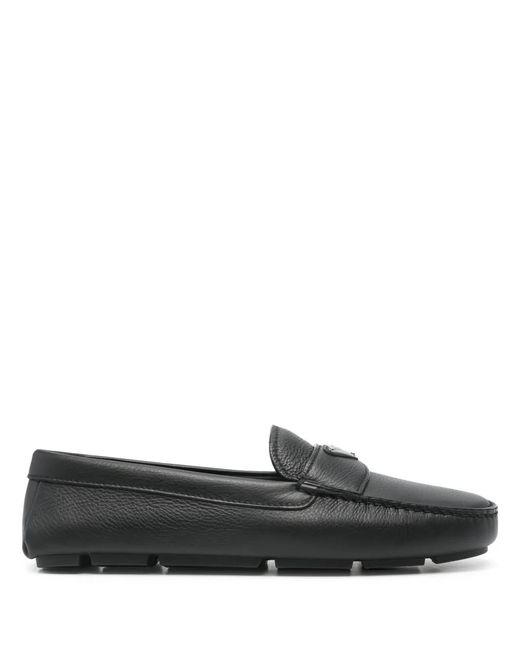 Prada Black Triangle-Logo Leather Loafers for men