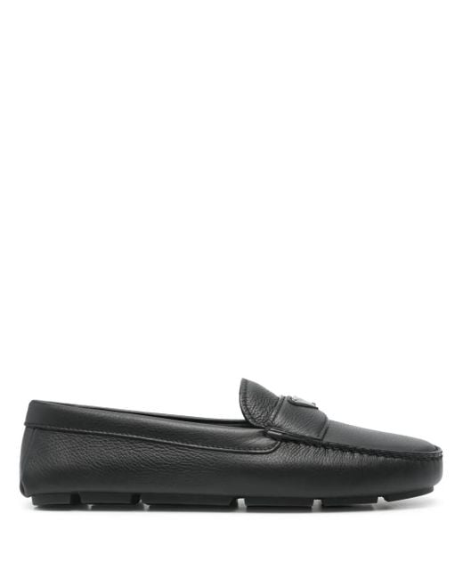 Prada Black Triangle-Logo Leather Loafers for men