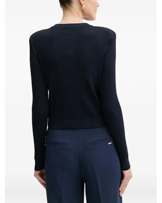Guess Blue Ribbed Button-Embellished Cardigan