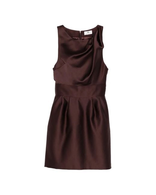 Elisabetta Franchi Brown Draped Sleeveless Mini Dress