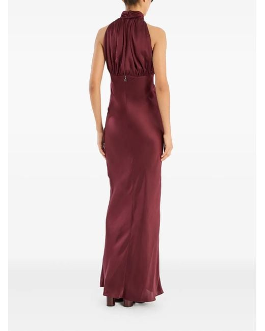 ROTATE BIRGER CHRISTENSEN Purple High-Neck Silk Maxi Dress
