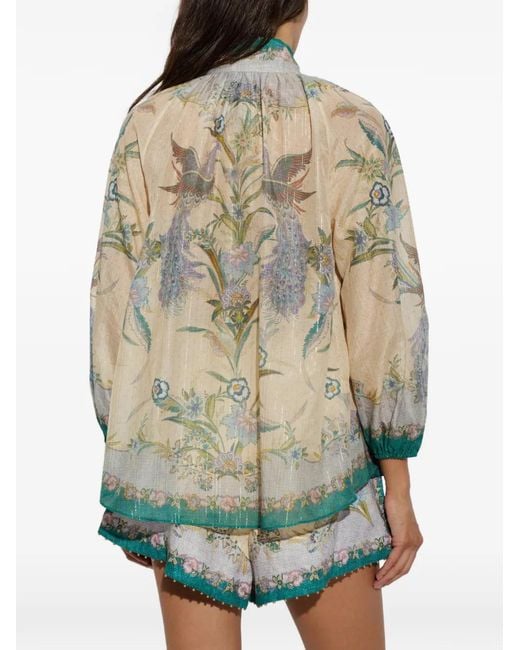 Zimmermann Natural Indra Billow Floral-Print Shirt