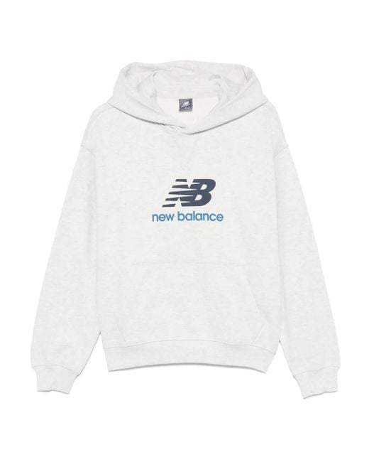 New Balance White Logo-Printed Hoodie