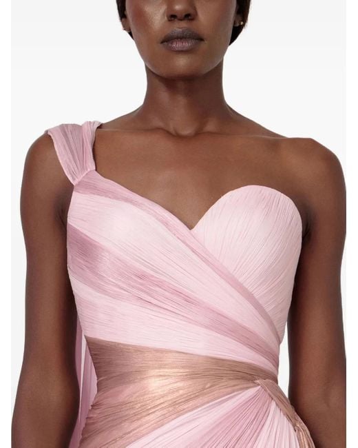 IRIS SERBAN Pink Alexa Draped One-Shoulder Gown
