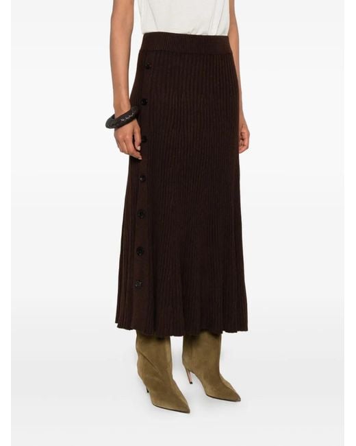 Bompard Brown Ribbed Flared Midi Skirt