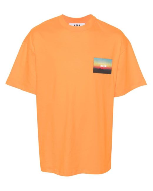 MSGM Orange Logo-appliqué Cotton T-shirt for men