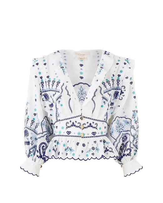 Camilla White Ruffled V-Neck Blouse
