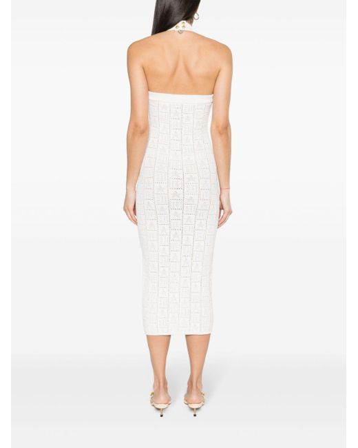 Balmain White Crochet-knit Midi Dress