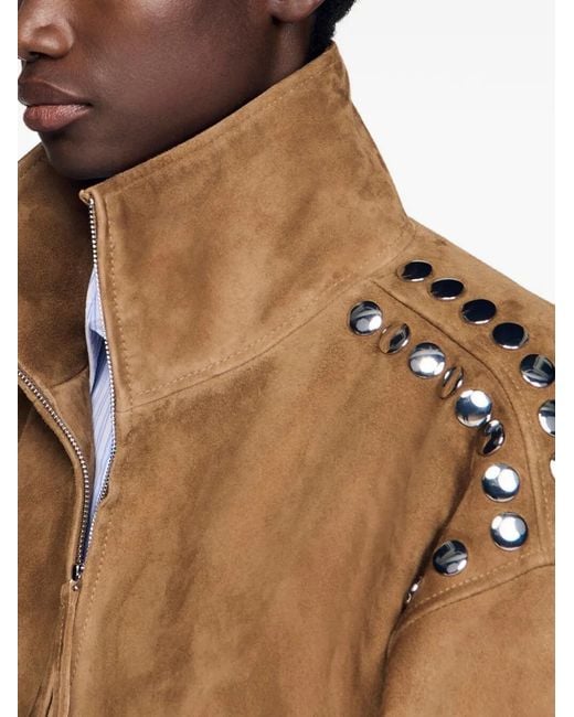 Sandro Brown Studded Suede Jacket