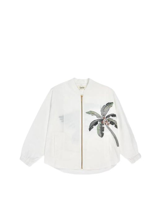 Psophia White Palm-Print Zip Jacket