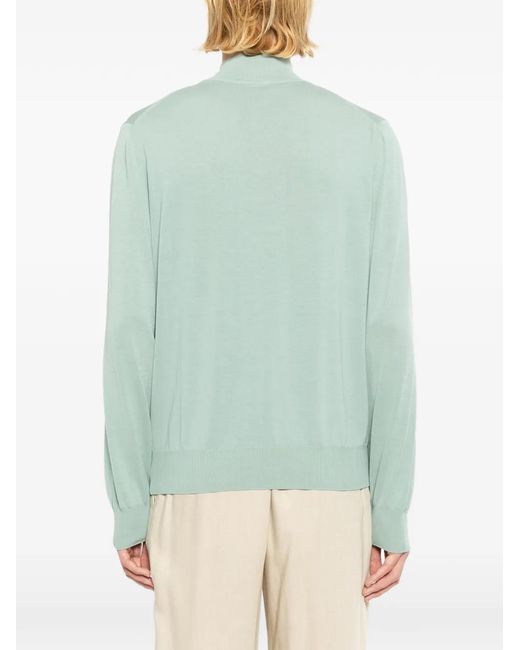 Canali Green Stand-Collar Zip-Up Sweater for men