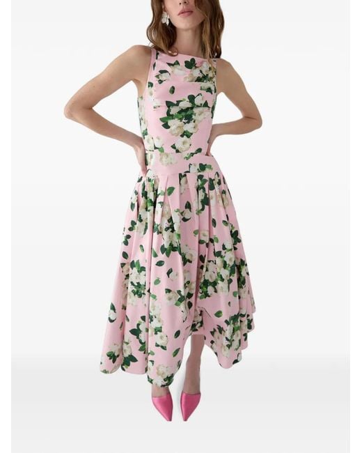 Carolina Herrera White Floral-Print Midi Dress