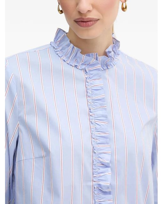 Ouí Blue Ruffled Striped Shirt