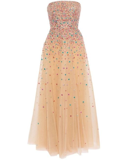 Elie Saab Natural Bead-embellished Strapless Gown