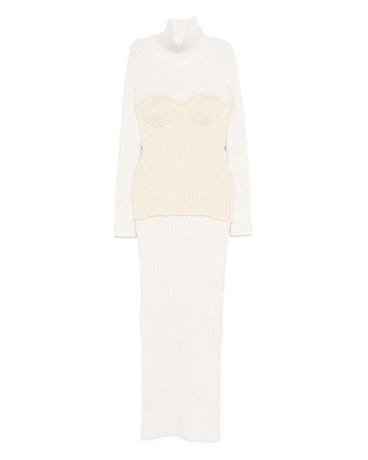 Jean Paul Gaultier White Ankle-Length Off- Ribbed Knit Dress
