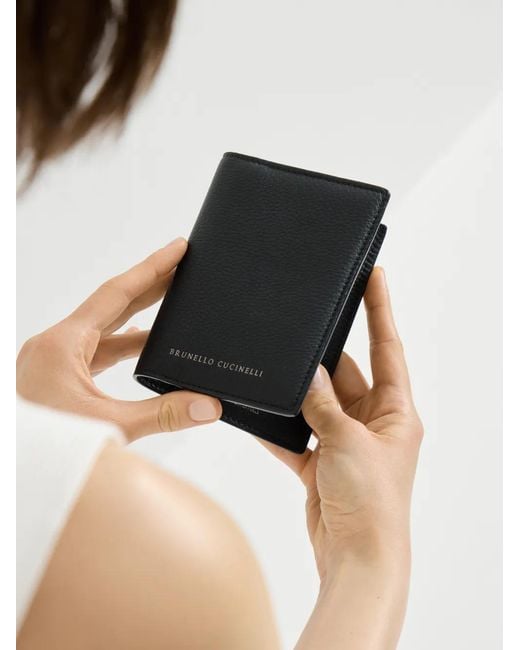Brunello Cucinelli Black Grained Calfskin Passport Holder