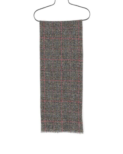 Destin Gray Check-Pattern Fringed Scarf