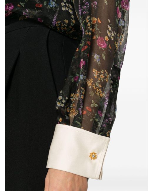 Chemise en soie à fleurs Max Mara en coloris Black