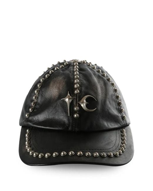 THUG CLUB Black Studded Leather Baseball Cap for men