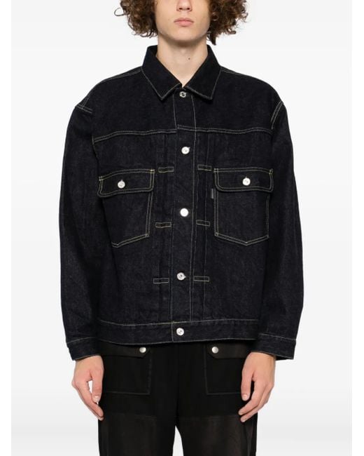 MASTERMIND WORLD Black Logo-Print Denim Jacket for men