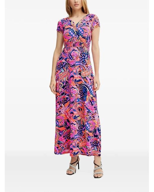 Morgan Pink Paisley-Print Shirred Maxi Dress