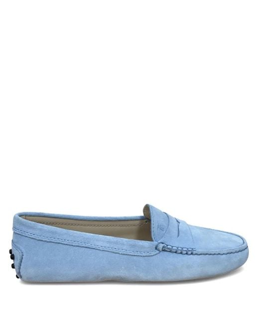 Tod's Blue Suede Penny Loafers