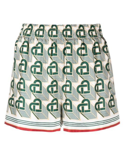 Casablancabrand Green Heart Monogram Silk Boxer Shorts