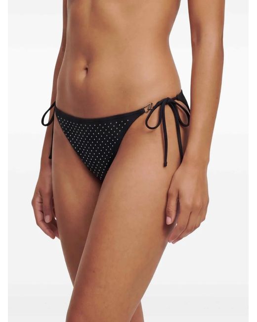 Karl Lagerfeld Black Bas De Bikini Noué Sur Les Côtés À Strass