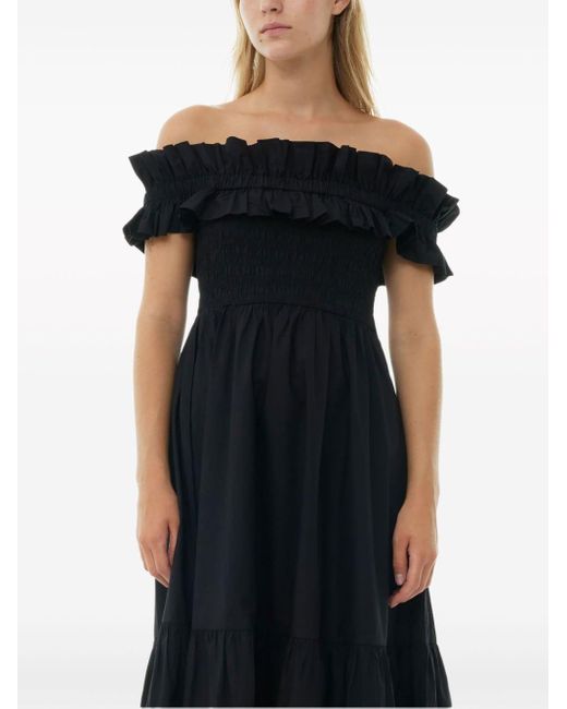 Ganni Black Langes Kleid aus Baumwollpopeline
