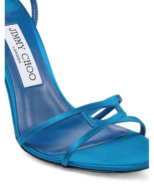 Jimmy Choo Blue Leo 100 Lagoon Satin Sandals With Ankle Strap