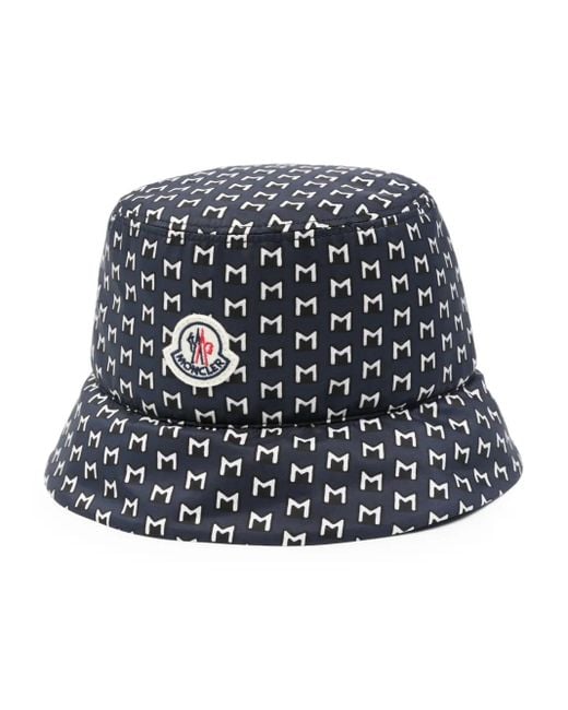 Moncler White Monogram-Print Bucket Hat