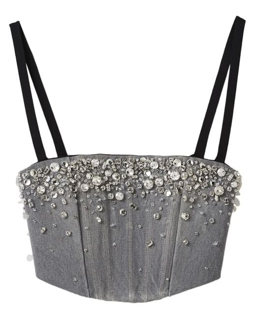 Top Crop Con Decorazione di Miu Miu in Gray