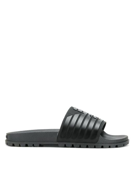 Emporio Armani Geribbelde Logo-slippers in het Black voor heren