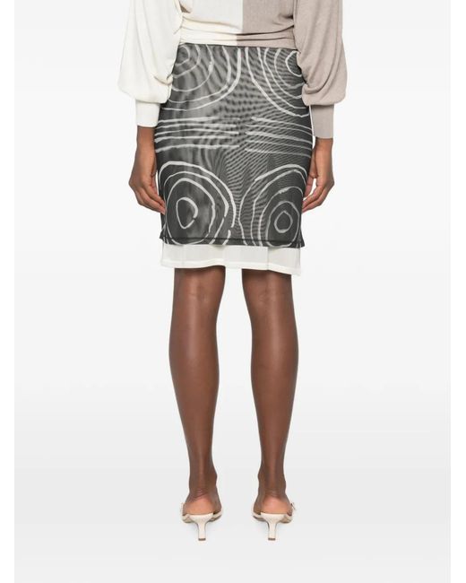 Eckhaus Latta Gray Gesture-Print Layered Midi Skirt