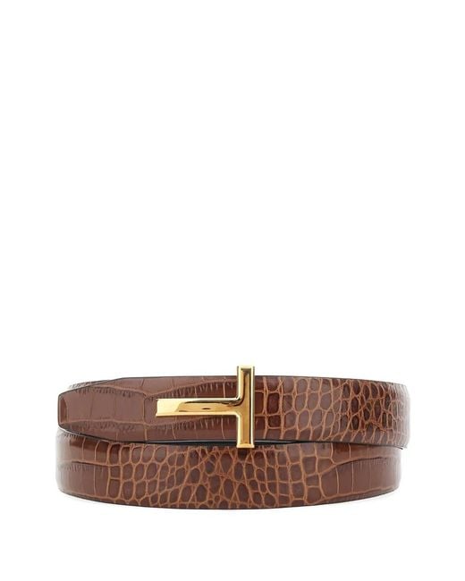 Tom Ford Brown Crocodile-Effect Belt for men