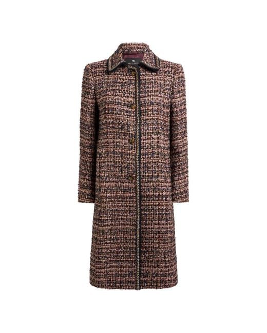 Etro Brown Multicoloured Tweed Coat
