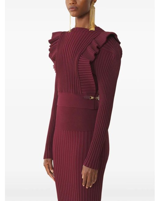 Lanvin Red Ruffled-Detail Long-Sleeve Sweater