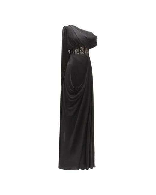 Gemy Maalouf Black Asymmetrical-Neckline Draped Maxi Dress
