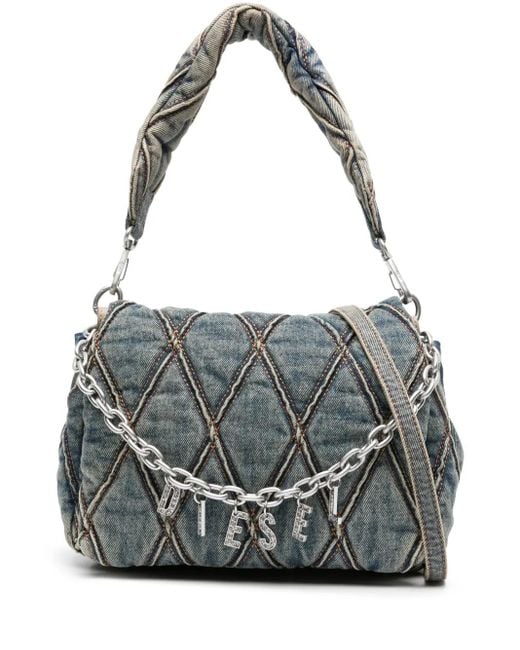 DIESEL Blue Logo Charm Denim Shoulder Bag