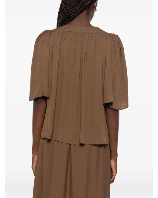 Forte_forte Brown Hammered-Ring Draped Top