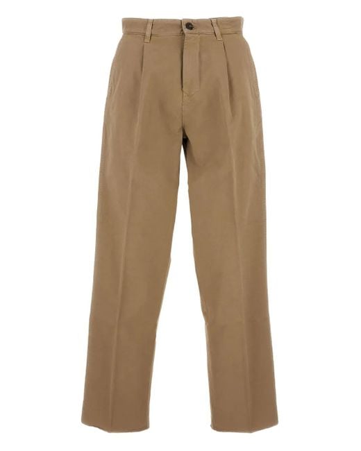 Fay Natural Pleated Cotton Trousers for men
