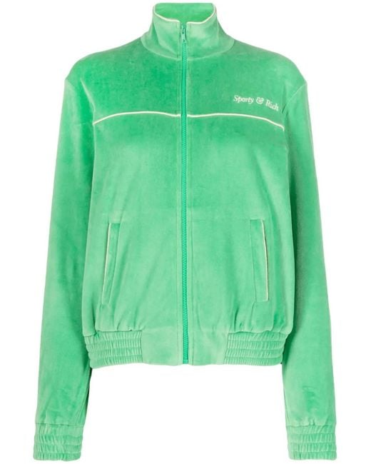 Sporty & Rich Green Towelling-Finish Embroidered-Logo Jacket