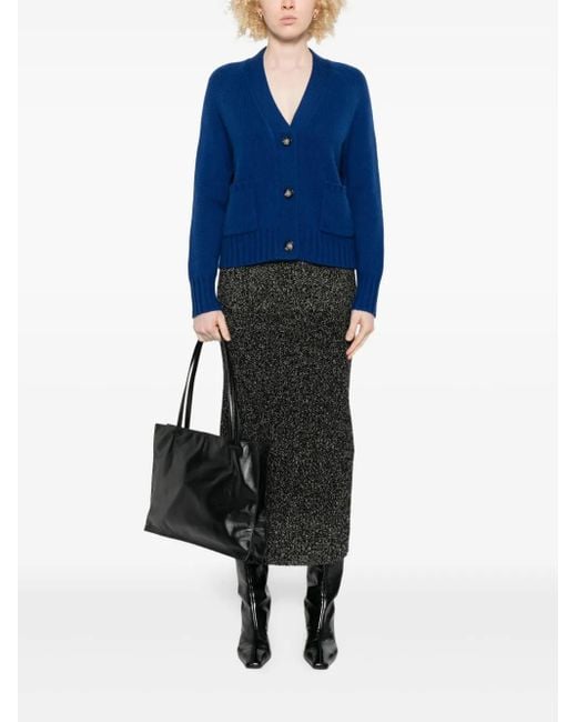 Allude Blue Patch-Pocket Button Cardigan