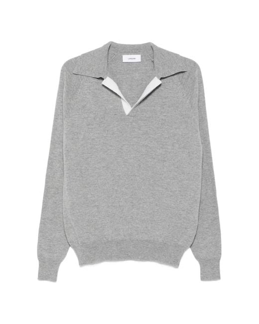 Lardini Gray Contrast-Trim Long-Sleeve Sweater for men