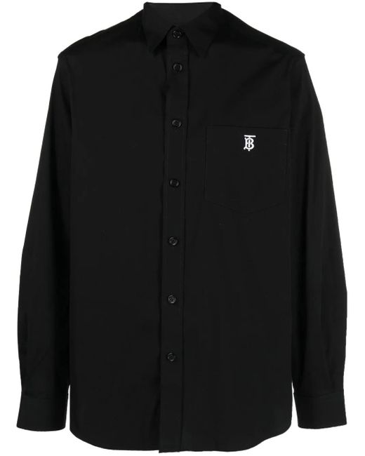 Burberry Black Camicia Con Motivo Monogramma for men