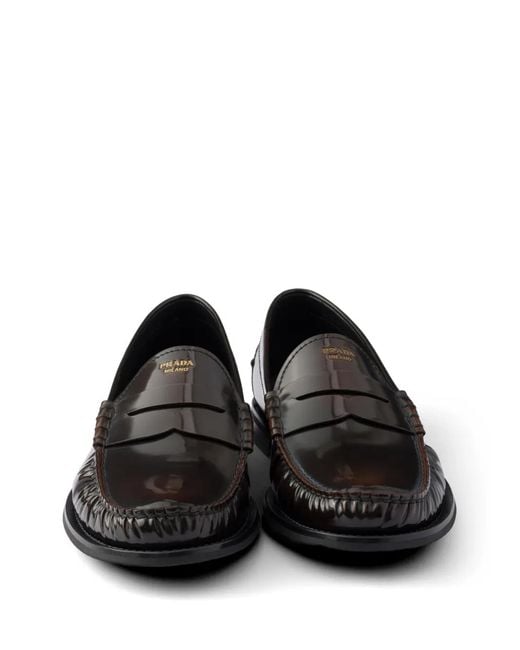 Prada Black Brushed Leather Loafers for men