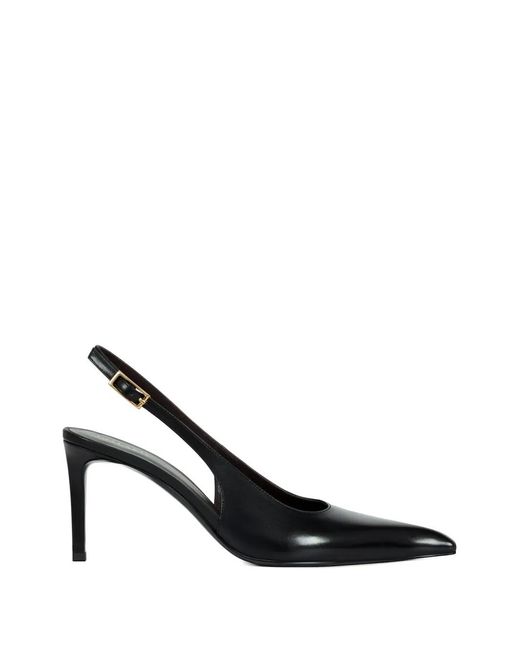 POTAMY Black Pointed Buckle Leather Pumps