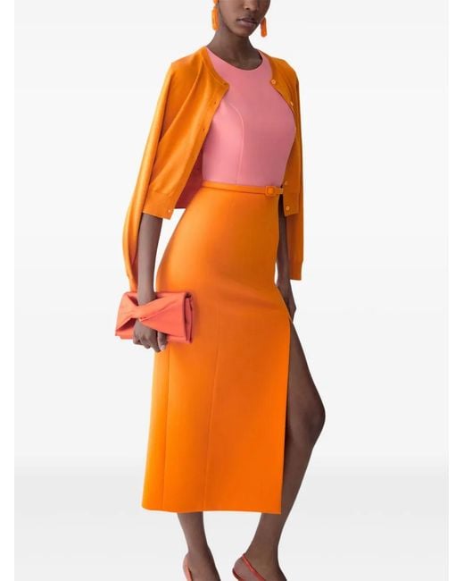 Carolina Herrera Orange Colourblock-Design Belted Midi Dress
