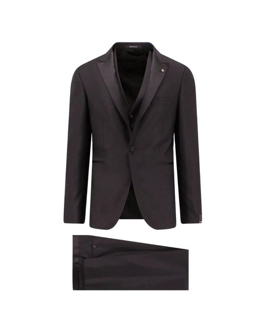 Tagliatore Black Satin-Waistband Three-Piece Single-Breasted Suit for men